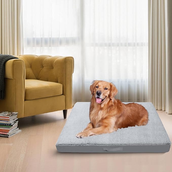 COSHNIBI Dog Bed Covers Replacement Washable,Waterproof Bed Covers Soft Plush Replacement with Zipper & Removable for Dog/Cat 44''Lx32''Wx4''H-Grey
