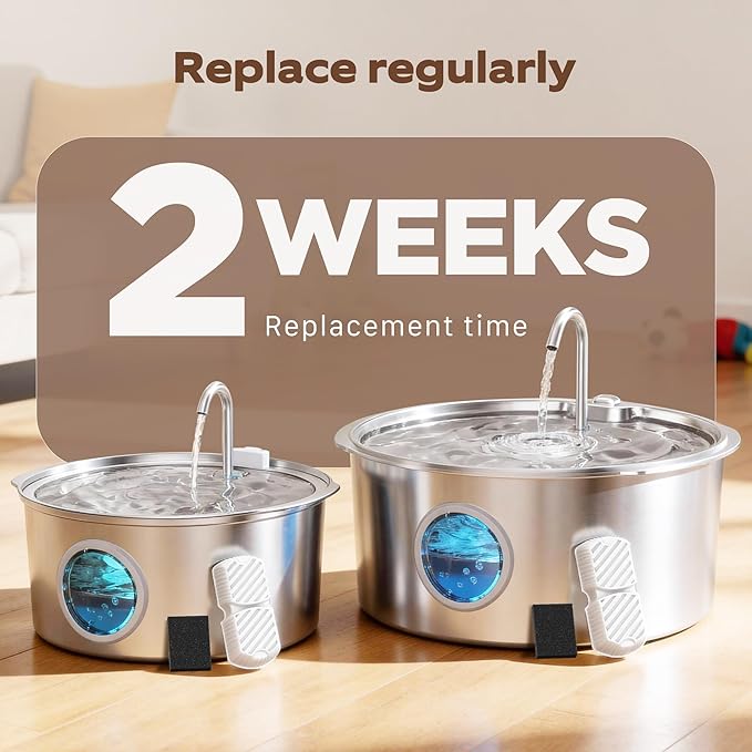 Pet Water Fountain Filters: 24 Dog Water Fountain Filters Replacement - Dog Fountain Filters - Including 12 Filters + 12 Sponges - Suitable for GROOKPET Pet Water Fountain