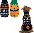 Vehomy 2Pcs Pet Halloween Sweaters Dog Halloween Pumpkin Sweater Kitten Cat Holiday Theme Turtleneck Knitwear Shirt with Pumpkin Skull Patterns Dog Puppy Halloween Costume Clothes for Small Dogs XL