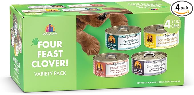 Weruva Classic Dog Food, Four Feast Clover Trial Variety Pack, 5.5oz Can, Pack of 4