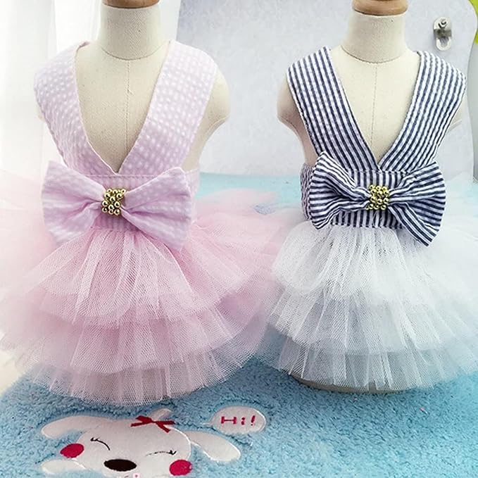 Dog Dresses, Fashion Pet Dog Clothes, Striped Mesh Puppy Dogs Princess Dresses (Pink, Medium)