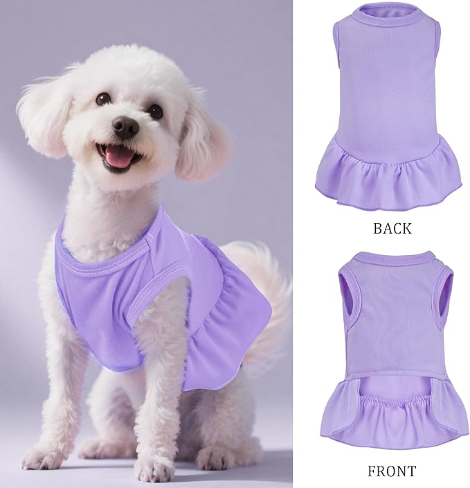 Dog Dresses Cat Skirt Solid Color Dog Clothes Summer Sleeveless Puppy Girl Clothes for Small Pet Dogs Cats (Light Purple, Small)