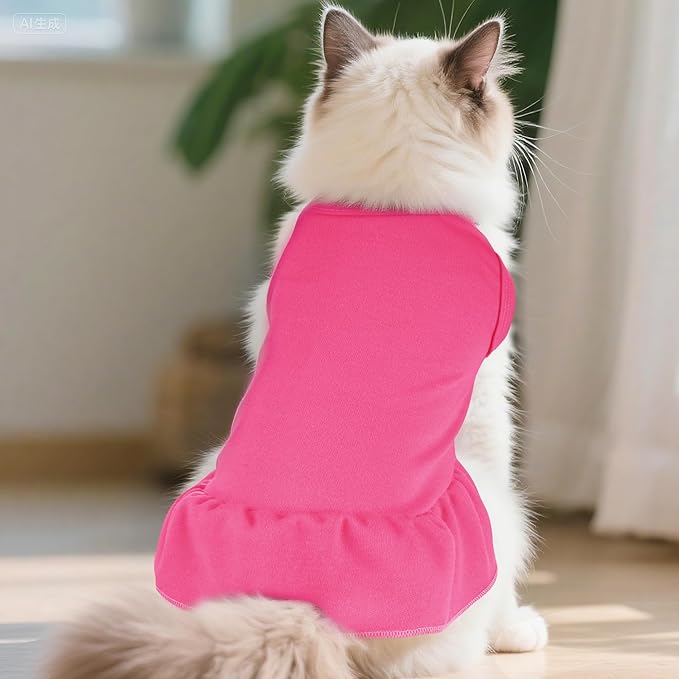 Dog Dresses Cat Skirt Solid Color Dog Clothes Summer Sleeveless Puppy Girl Clothes for Small Pet Dogs Cats (Rose Pink, X-Small)