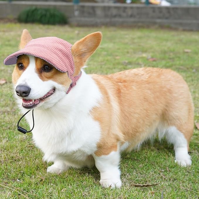 Dog Baseball Cap, Dog Cat Summer Beach Visor Hat with Ear Holes, Adjustable Puppy Sunbonnet Headdress (Pink, Large)