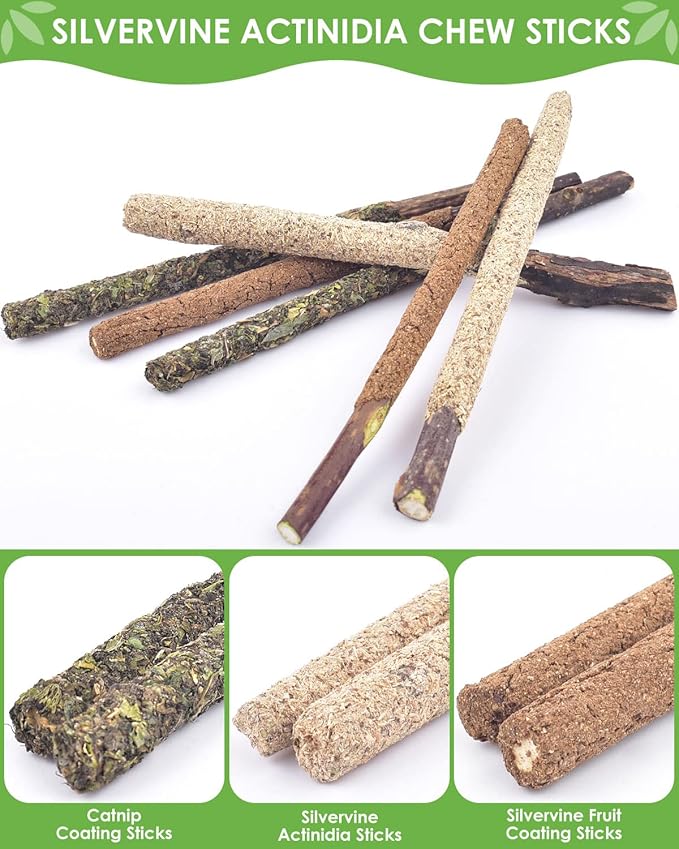 TINDTOP Silvervine Chew Sticks for Cats, 12 Pack Natural Catnip Chew Toys for Kittens Teeth Cleaning, Matatabi Dental Care, Increase Appetite Cat Dental Toy