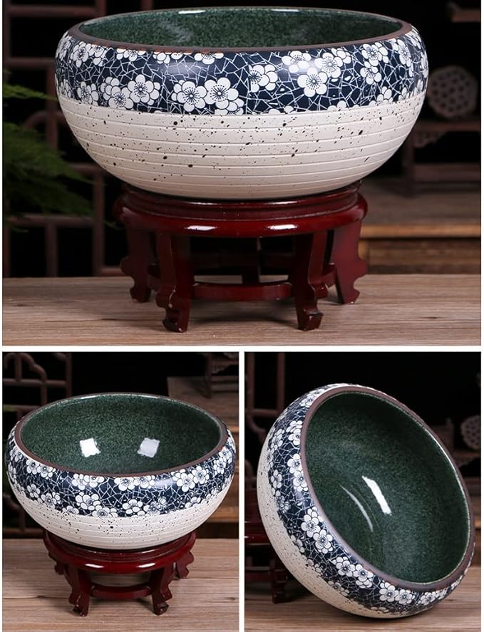 Aquarium Ceramic Goldfish Bowl Fish Tank Living Room Home Desktop Fish Culture Cylinder Feng Shui Lucky Fish Bowl Fish Tank Decorations (Color : B, Size : 32CM)