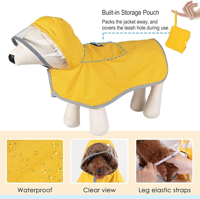 Lukovee Dog Raincoat, Adjustable Dog Rain Jacket with Clear Hooded Double Layer for Large Medium Small Dogs Puppies, Waterproof Rain Coat Poncho with Reflective Storage Pocket & Rim (Y,XXXL)
