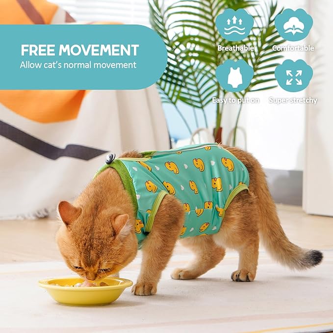 Avont Cat Recovery Suit - Kitten Onesie for Cats After Surgery, Cone of Shame Alternative Surgical Spay Suit for Female Cat, Post-Surgery or Skin Diseases Protection -Duck(M)