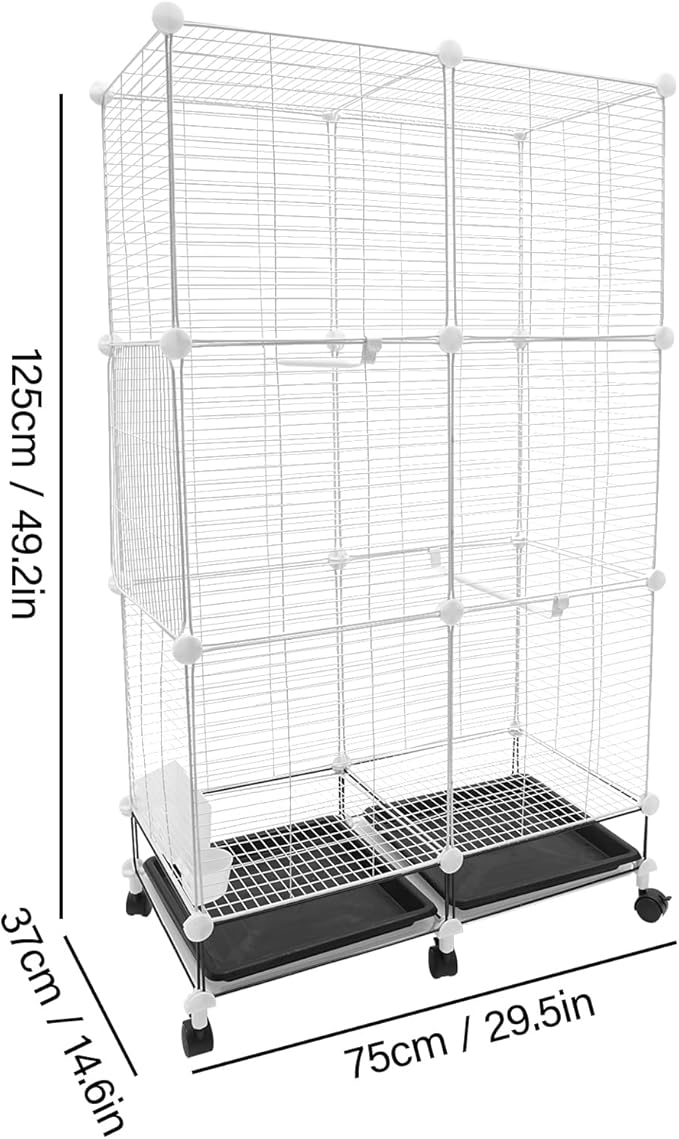 49 Inch 3-Tier Big Bird Cage with Food & Water Bowls Parakeet Bird Cage with Stand, Wheels Metal Birdcage Parrot Cage for Parakeet, Lovebirds, Ringneck, Cockatiels (White, 3-Tier-Roofless)