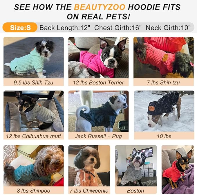 BEAUTYZOO Dog Hoodie with Leash Hole and Pocket,Dog Sweaters for Small Medium Large Dogs Boys Girls,Waffle-Like Laminated Cotton Warm Outfits for French Bulldogs, Pitbull, Winter Puppy Clothes Jacket