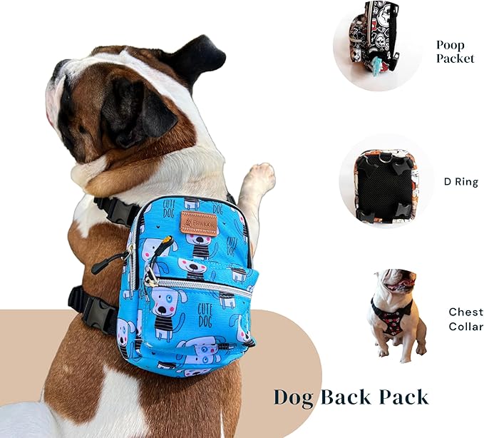 PawLook Dog Backpack to Wear with Chest Harness Self Carrier dogbag with Additional Pocket for Poop Bag Anti Slip Stylish Dog Bag for Your pet Street Smart Serie Pawsup Cute Small