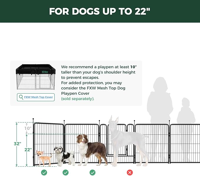 FXW Rollick Unleashed Dog Playpen for Indoor, Yard, RV Camping, 32 inch 24 Panels for Small and Medium Dogs, Black│Patented