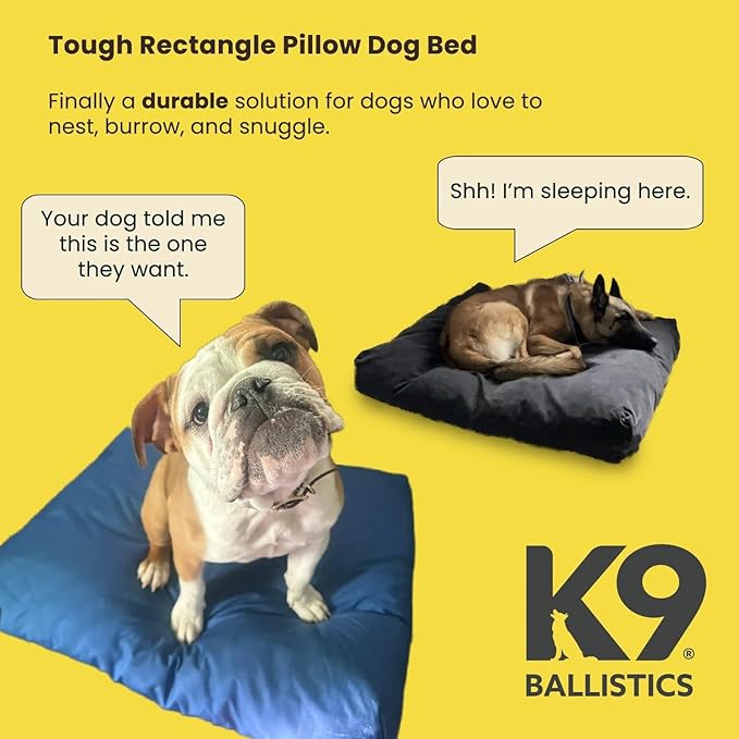 K9 Ballistics Tough Rectangle Pillow Medium Dog Bed - Removable Cover, Washable, Durable & Water Resistant Dog Bed Made for Medium Dogs 33"x27", Obsidian Black