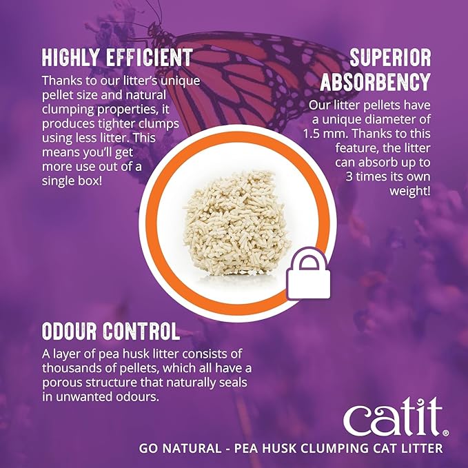 Catit - Go Natural Pea Husk Clumping Cat Litter - Lightweight, Dust Free, Easy Cleaning & Scooping, Flushable Kitty Litter with Odor Control & Subtle Fragrance - 12.3 Lbs, Lavender Scented