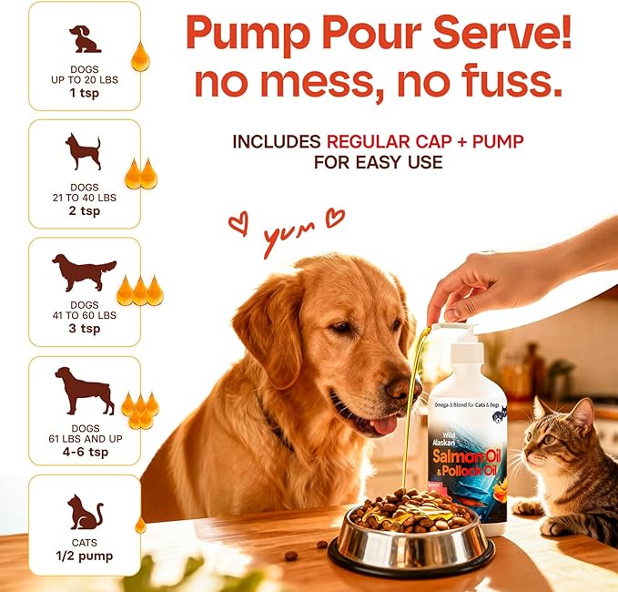 Wild Alaskan Omega 3 Salmon Oil for Dogs - Fish Oil for Dogs Natural Liquid - Must-Have Cat & Dog Essentials for Health - Cat and Dog Supplies Supports Skin & Coat - 8 Fl. Oz