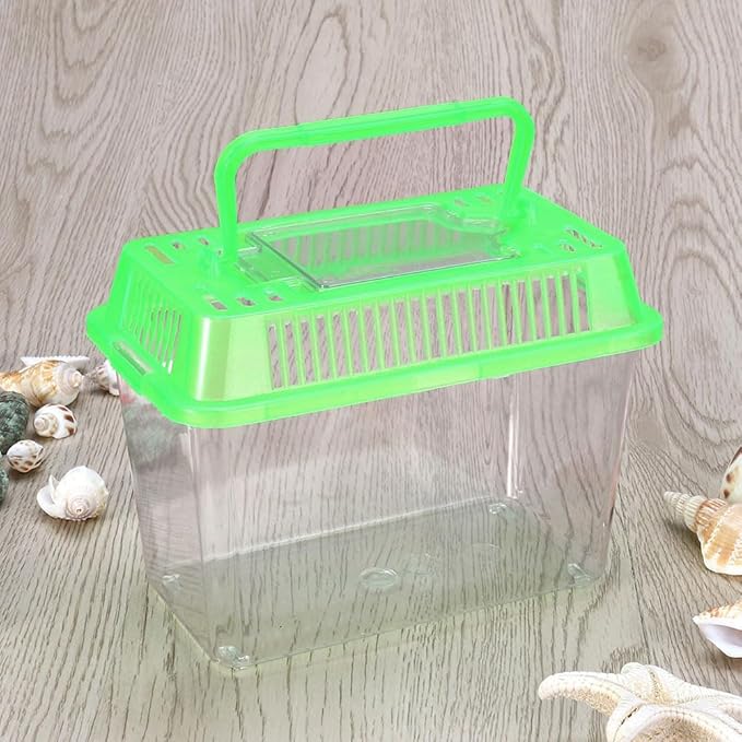 FRCOLOR Portable Fish Tank Handheld Aquarium Transparent Turtle Box Pet Hamster Box 7.08X8.66X4.33In Compact Reptile Amphibian Habitat