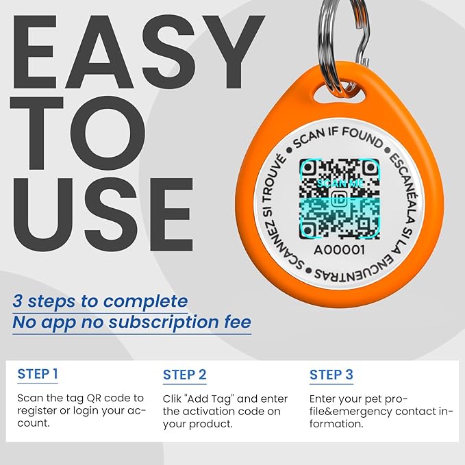 Cat Tags Personalized Small, QR Code Cat Name Tags for Kitten Collar, Scan Location Alerts, Orange S