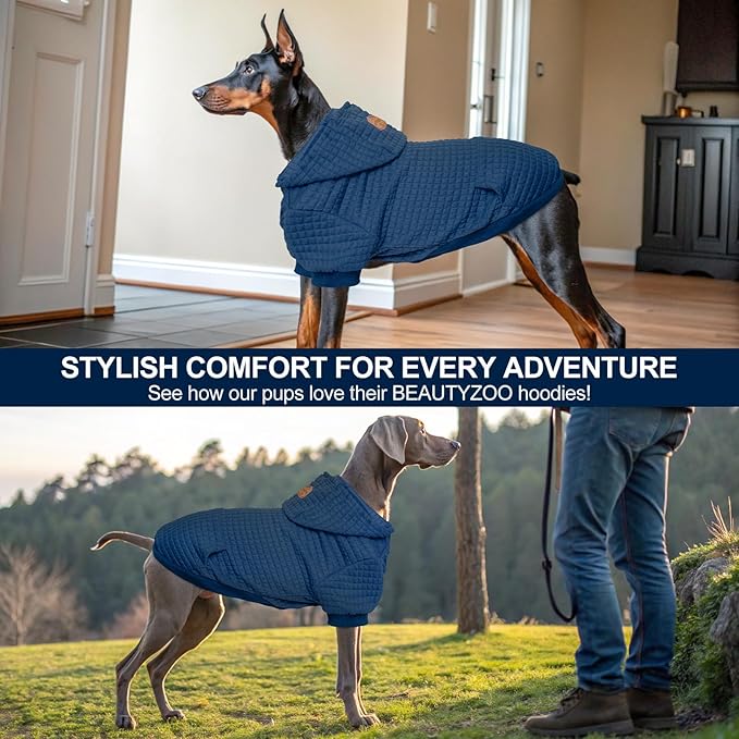 BEAUTYZOO Dog Sweaters for Extra Large Dogs Girl Boy, XXXL Dog Hoodie with Pocket & Leash Hole, Soft Warm Waffle-Like Laminated Cotton Pet Clothes for Cold Weather, Doberman Great Dane Sweatshirt, 3XL