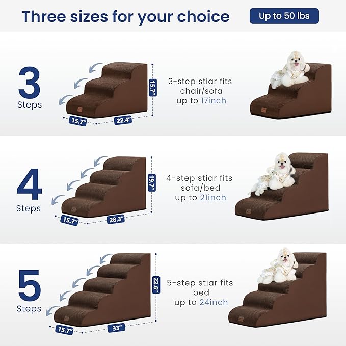 gogobunny Ramp Cat Dog Stairs for Beds, Cat Slope Stairs with Durable Waterproof Fabric Cover, Pet Steps for Old Large Dogs Climbing (Brown, 4-Step (28.3" D x 15.7" W x 19.7" H), 4)