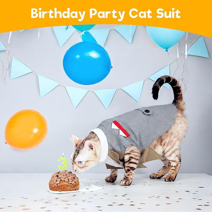 Cat Tuxedo Suit, Stylish Cat Tuxedo Outfit Formal Suit, Kitten Formal Attire Wedding Birthday Onesie Costume for Male Girl Hairless Cats, Pet Fashion Apparel Fancy Clothes, Black, XL