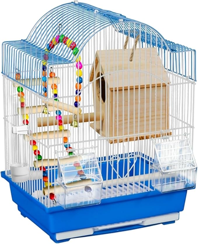 Wrought Iron Bird Cage, Flight Cage for Parakeets Medium Small Parrots Parakeet Cage for Cockatiels Lovebird Finches Canaries(Blue,30 * 23 * 39cm/12 * 9 * 15in)