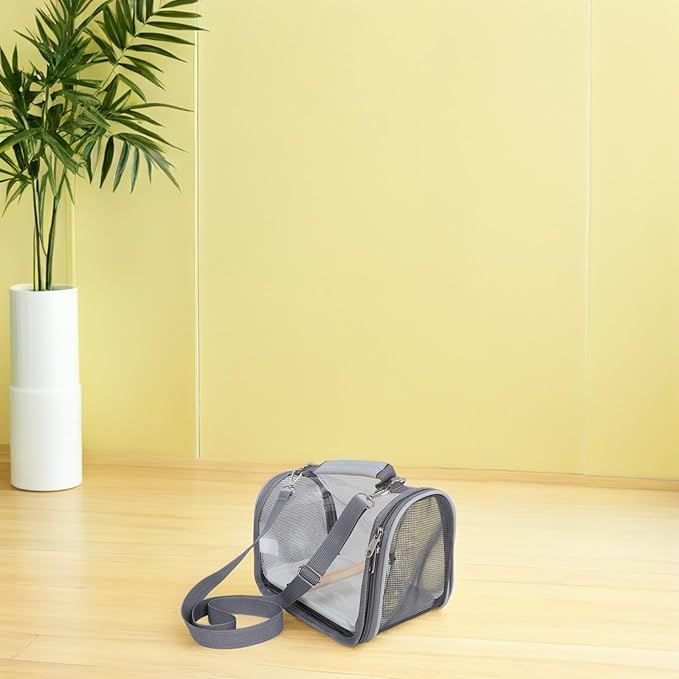 Portable Small Bird Travel Cage Carrier with Perch, Lightweight Handheld Bird Carrier Bag for Parakeets and Parrots, Grey Compact Pet Travel Cage for Outdoor Trips