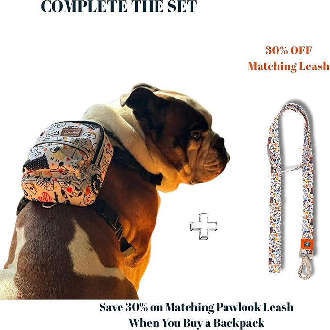 PawLook Dog Backpack to Wear with Chest Harness Self Carrier dogbag with Additional Pocket for Poop Bag Anti Slip Stylish Dog Bag for Your pet Street Smart Serie White Bone Small