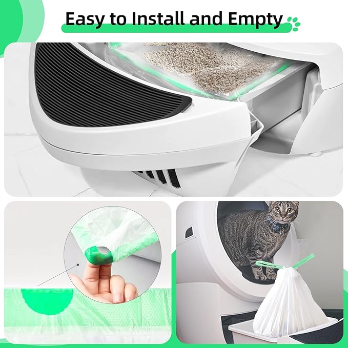 200 Count Waste Drawer Liners Bags Compatible with Litter Box Robot 4/5/3, Thick Self-cleaning Cat Litter Box Liners refill with Drawstring Heavy Duty 10-12 Gallons of Capacity