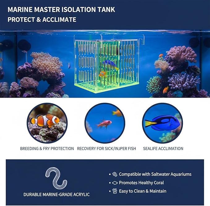 Acrylic Breeding Box for Fish Tank, Aquarium Hatchery Incubator with Long Handle Net, Breeder Isolation Acclimation Box for More Baby Fish & Shrimp (Green, 9x5.3x6.7 in)
