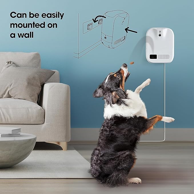 Closer Pets TreatView Pet Indoor Security Camera with Phone App (iOS/Android Compatible), with Night Vision and Built-in Treat Dispenser