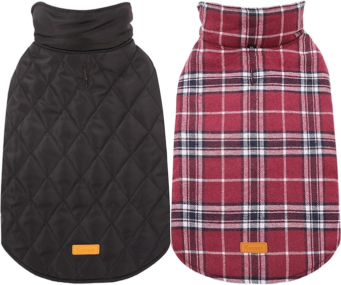 Kuoser Warm Dog Coat, Waterproof Dog Jacket for Extra Large Dogs, Adjustable Durable XL Doggie Winter Coat Reversible Cozy Puppy Cold Weather Apparel from Small to Large Breed, Red XL