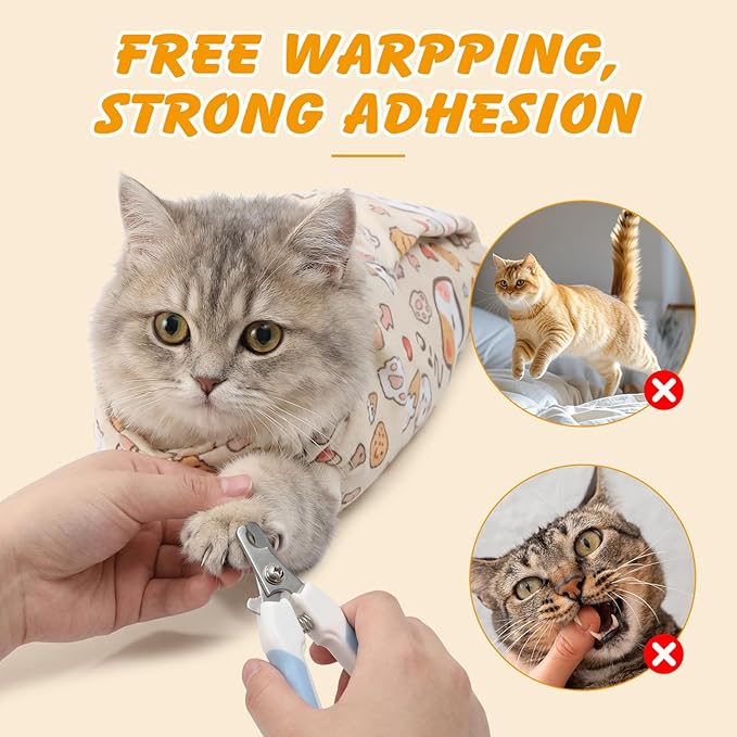 35.5 in Extra Large Cat Wrap for Cutting Nails, Self-Adhesive Cat Grooming Wrap Orange Anti-Escape Cat Restraint for Nail Clipping Cat Swaddle Wrap Cat Wrapping Cloth for Pet Cleaning and Beauty