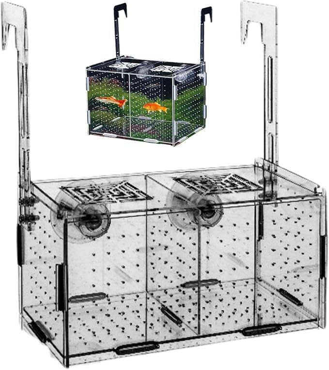 Breeding Box for Fish Tank, Fish Breeding Box, Transparent Insulation Breeder 8x4x4 Detachable Acrylic Small Tank with Suction Cups for Shrimp, Clown, Guppy