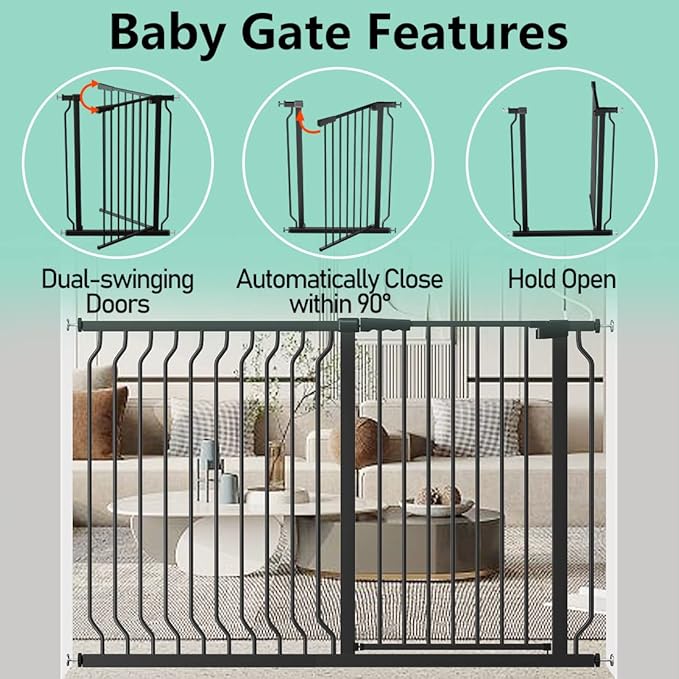 ALLAIBB White 40.55" Extra Tall Wide 29.92-62.60" Baby Gate Pressure Mounted Walk Through Child Kids Safety Toddler Tension Pet Dog Gates with Extension for Doorways Kitchen