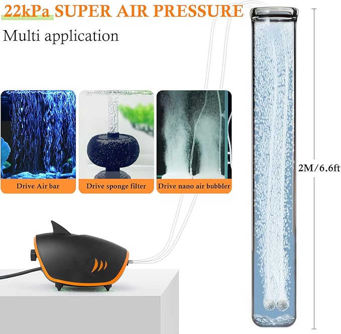 HITOP 4W 110GPH Powerful Aquarium Air Pump, Quiet 2-outlets Aquarium Aerator, Adjustable Fish Tank Air Pump with Accessories, for 20-200 Gallon Tank, with ON/Off Button