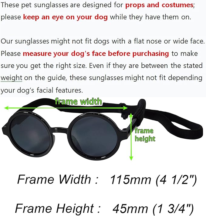 G001 Dog Cat Pet Costume Prop Round Sunglasses Medium Breeds 20-40 lbs (Black + Black)