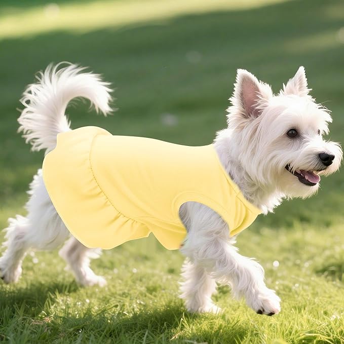Dog Dresses Cat Skirt Solid Color Dog Clothes Summer Sleeveless Puppy Girl Clothes for Small Pet Dogs Cats (Yellow, Medium)