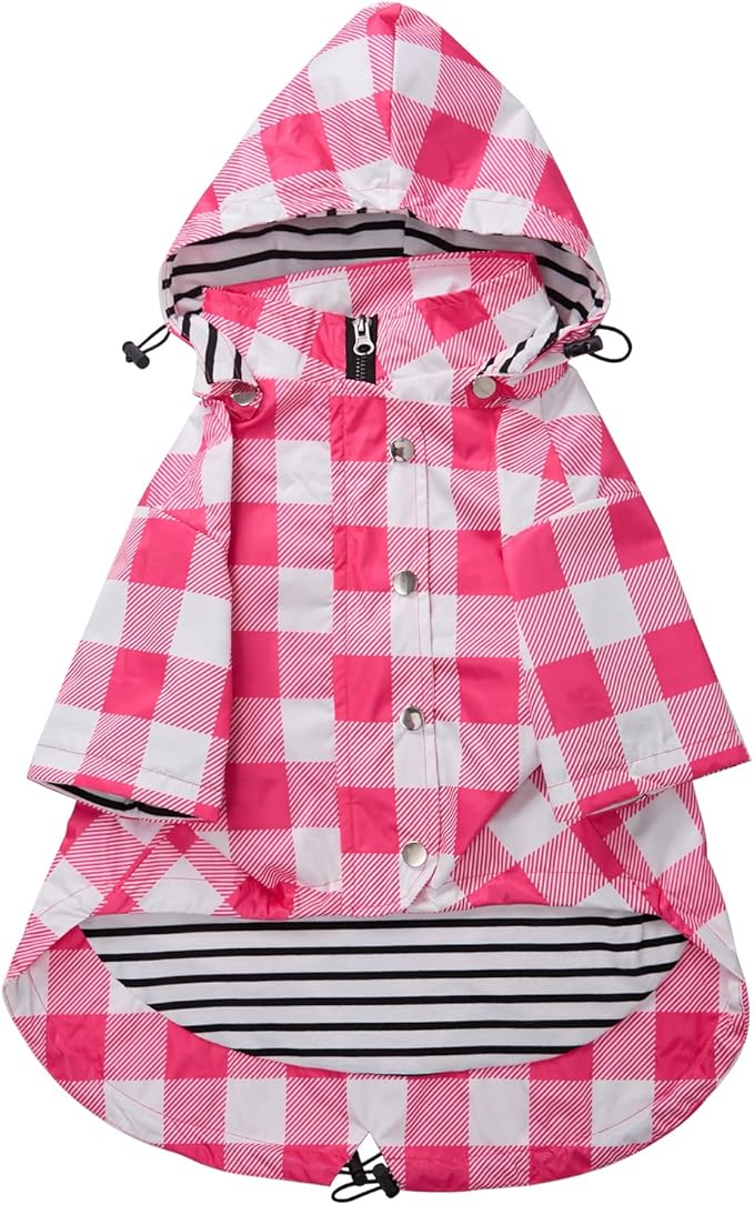Dog rain Coat Waterproof Raincoat Puppy Jacket with Legs Buttons Zipper Hood Drawstring Fit for Yorkie Terrier Schnauzer Poodle Border Collie Labrador Golden Retriever 8lbs to 80lbs Pink XS