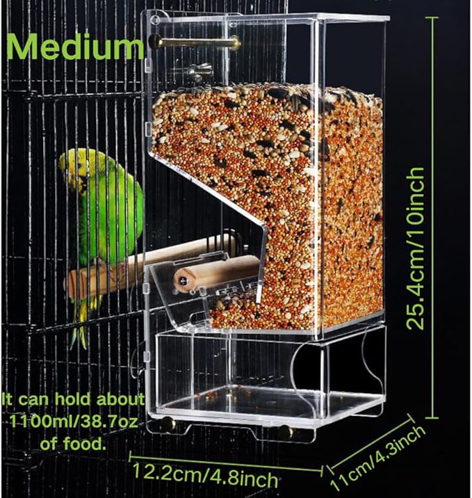 Automatic Bird Feeder, No Mess, Transparent Acrylic, Reducing Waste, Bird Cage Accessories for Parakeet, Canary, Cockatiel, Finch, Conure