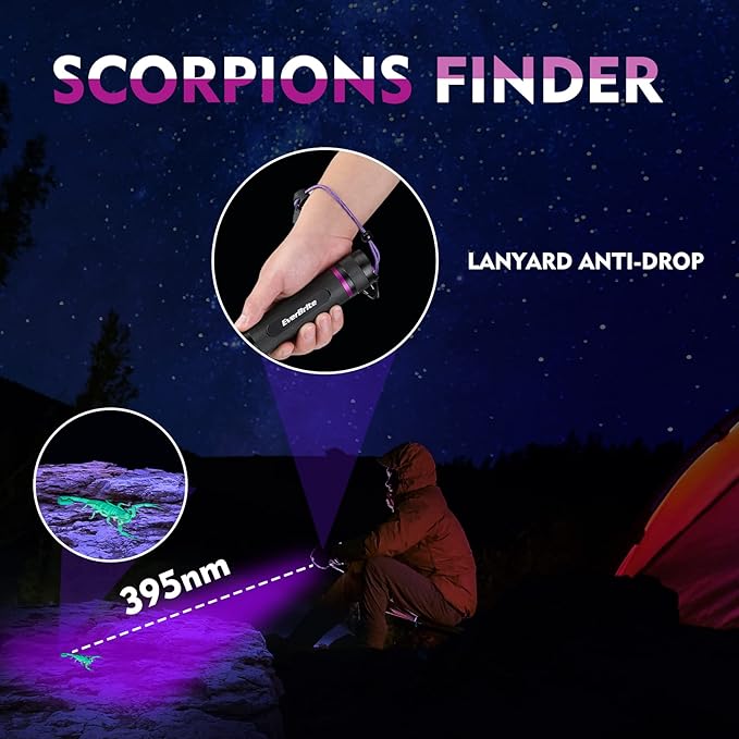 EverBrite UV Flashlight, 128 LED Blacklight Flashlights, 395nm Black Light Flashlight for Pet Urine Detection, Scorpions, Dry Stains, Bed Bug (Batteries Included)