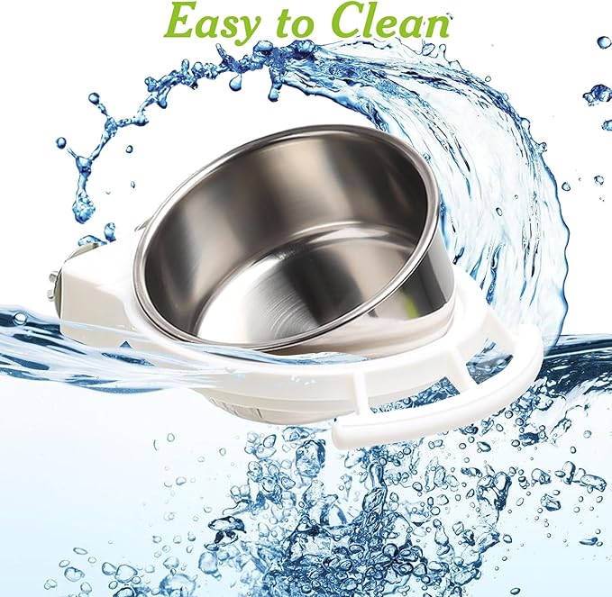 BNOSDM 2 PCS Bird Feeding Dish Cups with Perch Stand Hanging Stainless Steel Bird Bowls Food Container Food and Water Bowls with Spoon for Budgie Cockatoo Finch Lovebirds Pigeons (Green&White)