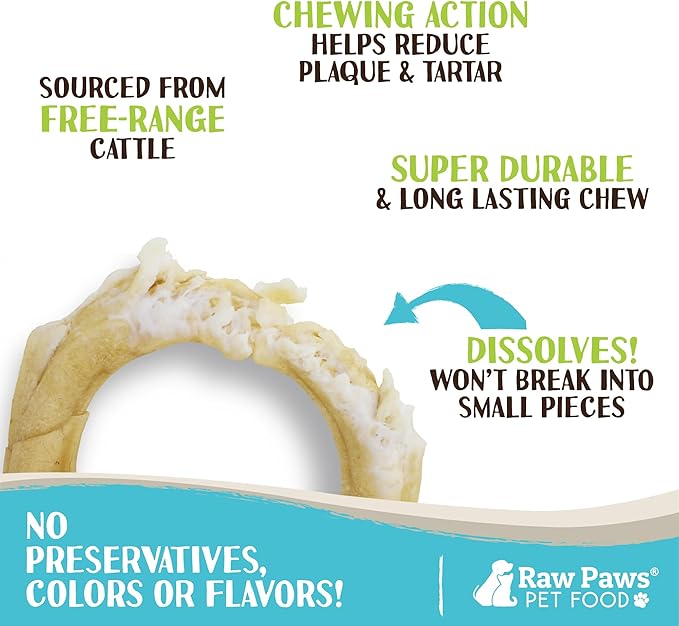 Raw Paws 6-inch Compressed Rawhide Rings for Dogs, 10-Count - Packed in The USA - Rawhide Rings - Digestible Rawhide Donuts - Natural Hide Dogs Chews - Natural Puppy Teething Rings