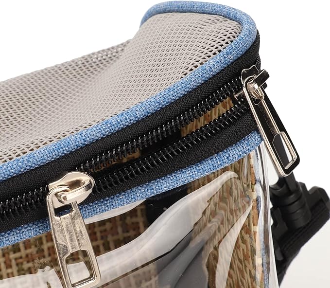 Transparent Bird Carrier Bag, Portable Parrot Travel Cage, Lightweight Breathable Backpack for Cockatiels Parakeets Small Birds with Rattan Weaving, Side Pockets and Two - Way Zipp (Blue)
