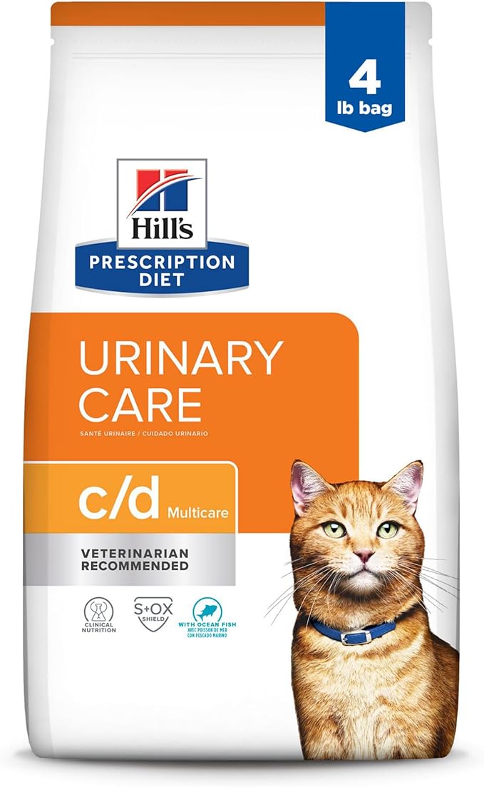 Hill's Prescription Diet c/d Multicare Urinary Care with Ocean Fish Dry Cat Food, Veterinary Diet, 4 lb. Bag (Packaging May Vary)