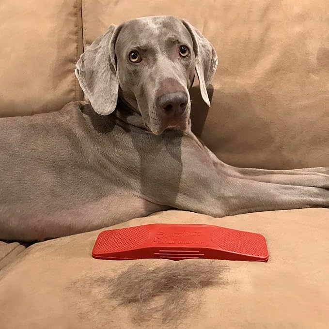 StripHair Gentle Groomer for Dogs Cats 6-in-1 Shedding Grooming Bathing Massage Tool and Pet Hair Remover (Soft Red)