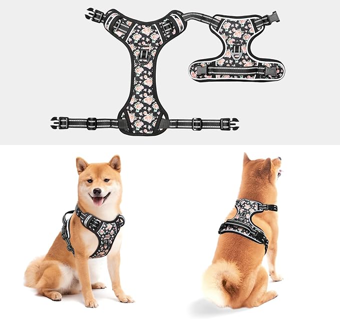 Timos Dog Harness, No-Pull Pet Harness with 2 Leash Clips, 3 Snap Buckles Adjustable Soft Padded Dog Vest, Reflective No-Choke Pet Oxford Vest with Easy Control Handle for Small Medium Large Dogs