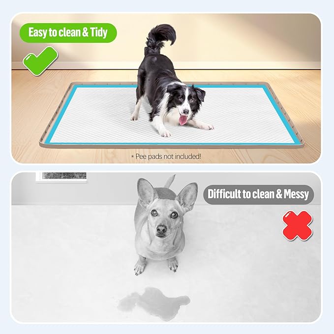 Pee Pad Holder for Dogs, 40" x 28" Silicone Pee Tray Mat Leak-Proof, High Edge, No Spill Pet Pad Holder for Puppy, Cat, Rabbit, Dog Training Pads for Home Floor Protection (Khaki)