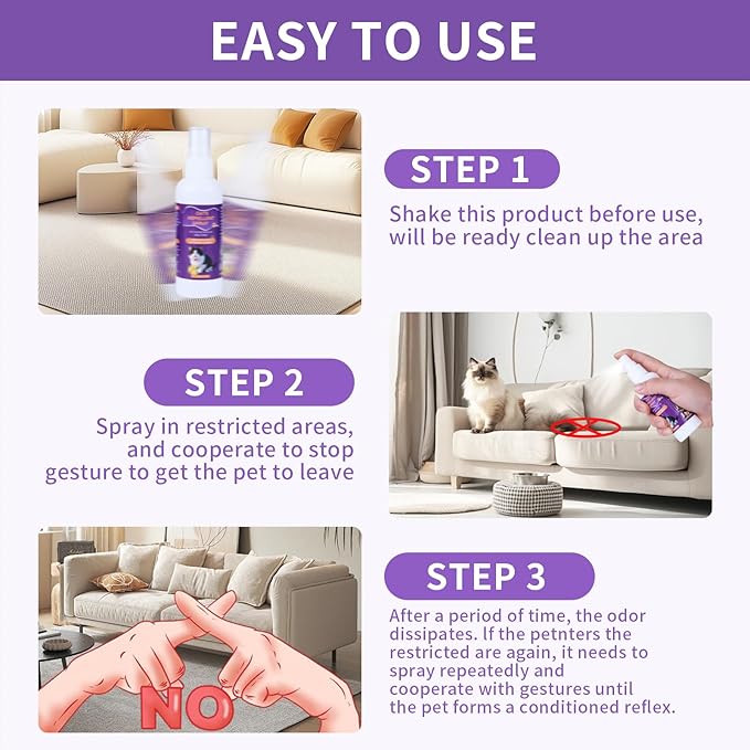 Cat Scratch Deterrent Spray, Cat Repellent Spray Indoor and Outdoor for Cat and Kitten, No Scratch Spray Training Aid for Furniture, Sofas, Rugs 120ml