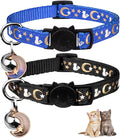 2PCS Breakaway Cat Collars with Bell Cute Kitty Glow in The Dark Adjustable Kitten Collars 7.9-13.0 Inch(Bule&Black)