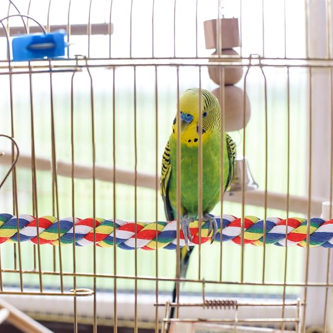 Colorful Bird Rope Perch Stand, Birdcage Swing Spiral Toys, Bird Climbing Standing Bungee Rope Perches Chew Toys Cage Accessories for Cockatiels Parrots Birds (24 inch /60 cm)